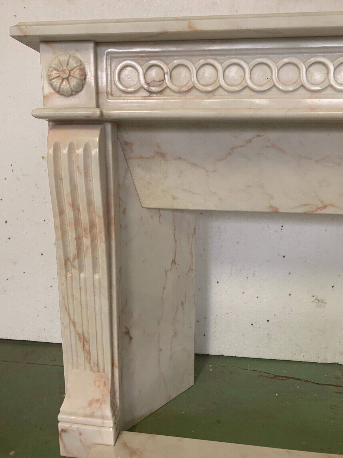 Louis XVI Style Fireplace In Pink Veined Marble XX Century