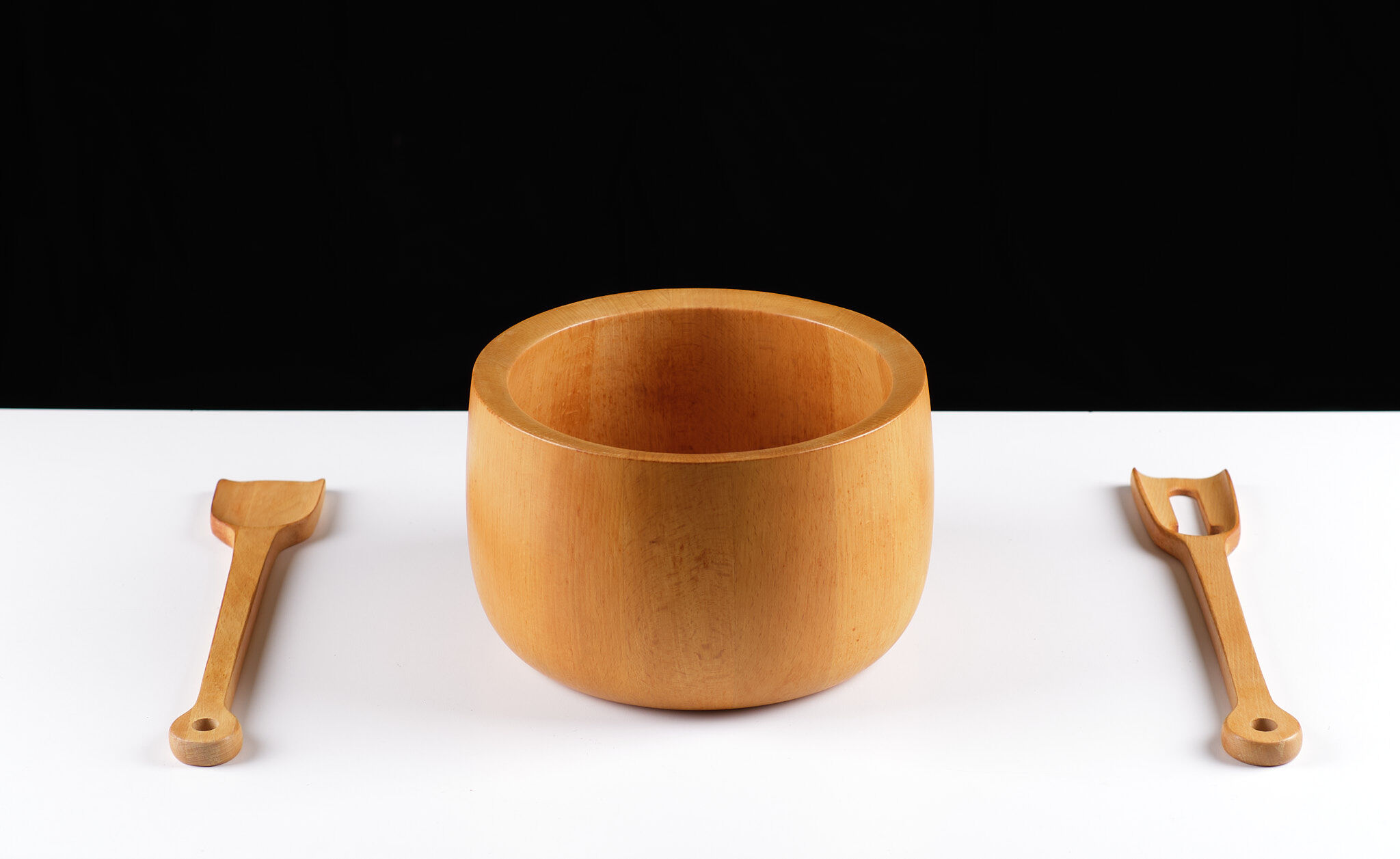 Richard Nissen solid teak salad bowl set, 1960s, Denmark