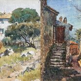 Tableau Aquarelle Biface vars 1910 par Paul Monnier (1893-1962)