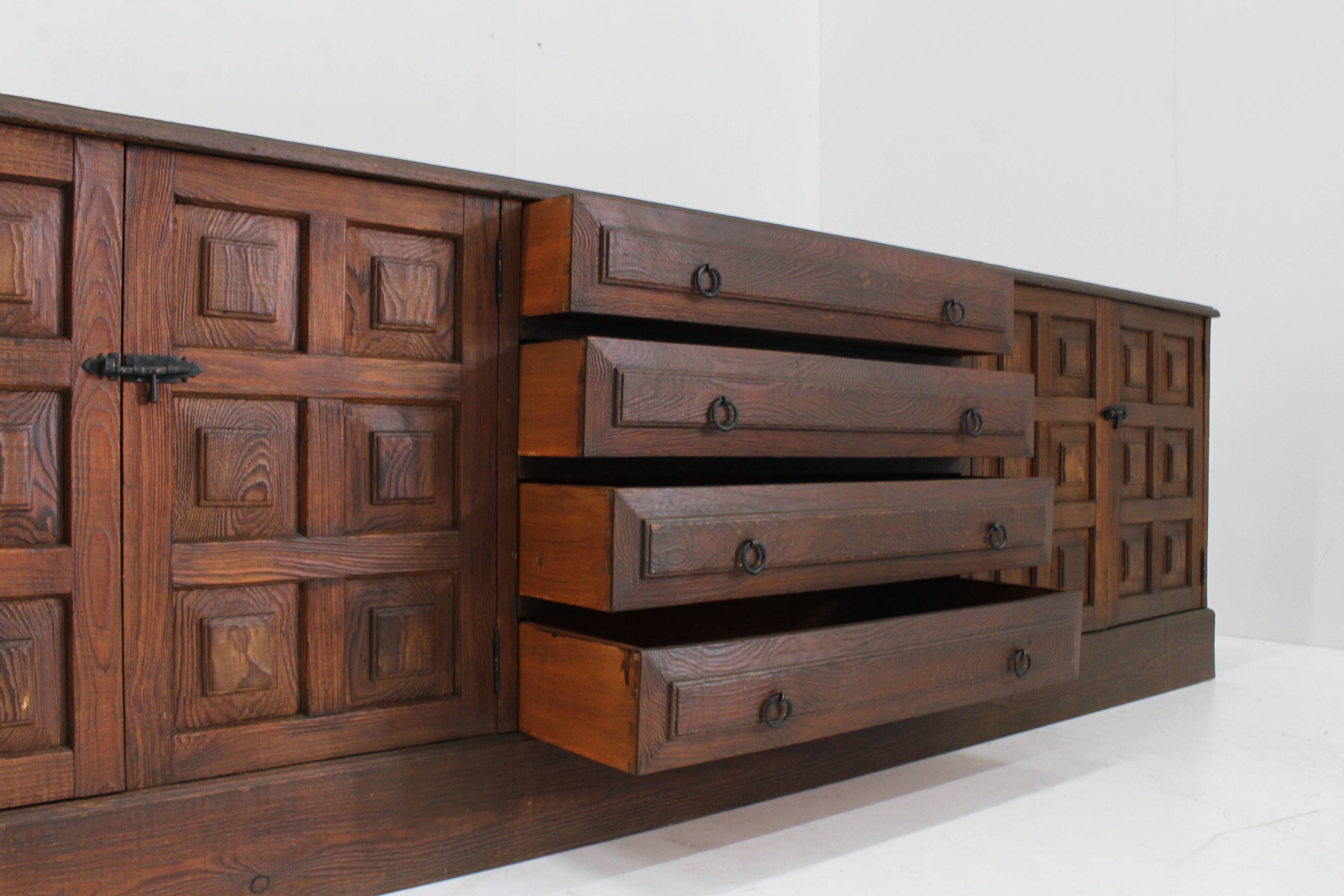 Vintage Brutalist Sideboard solid wood , Spain 1970s