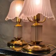 paire de lampe de chevet, verre  moulé et laiton 1970
