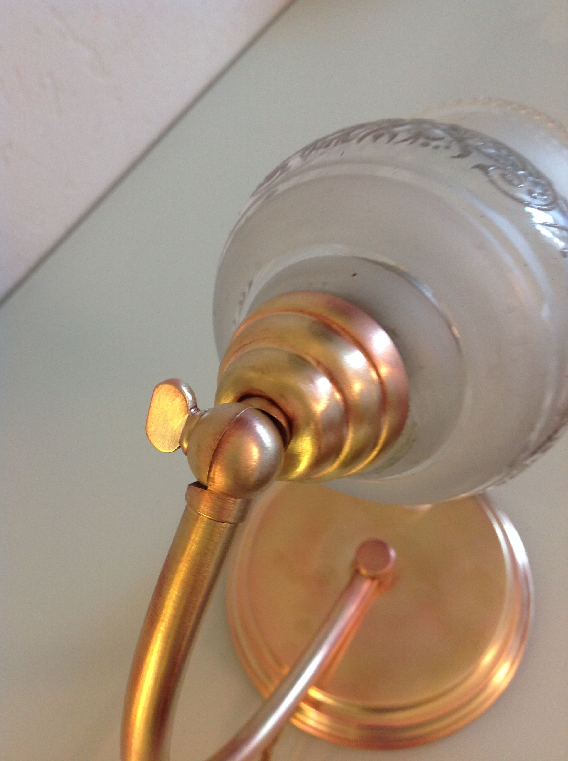 Brass bedside lamp and glass silkscreen vintage 50-60 years