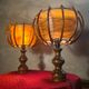 pair of vintage rattan table lamps by Louis Sognot 32x26 - 1950s-60s