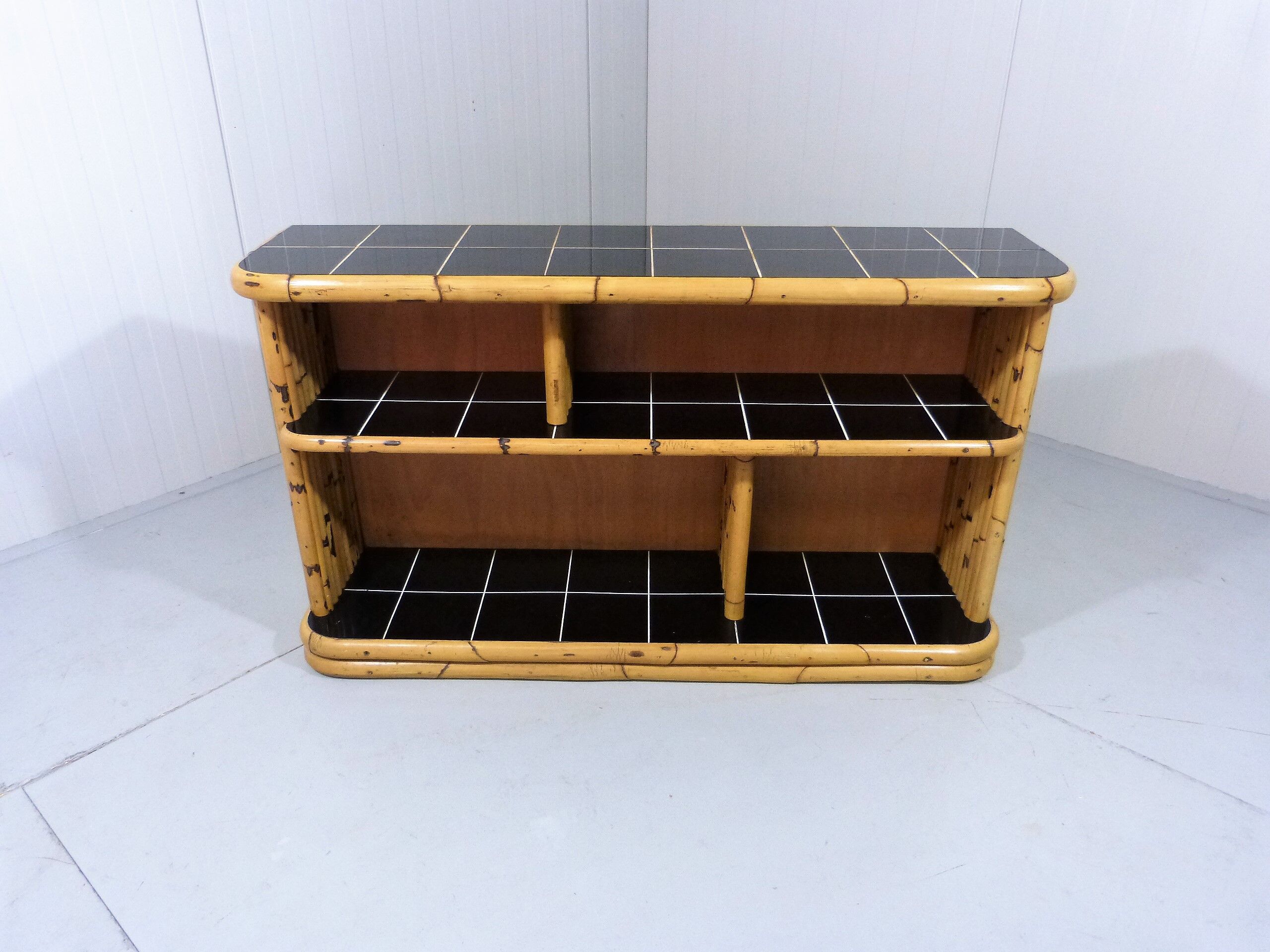 Bamboo rack with black tiles bookcase 1950