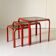 1970s Vintage Italian Nesting Tables with Red Iron Frame & Smoked Glass