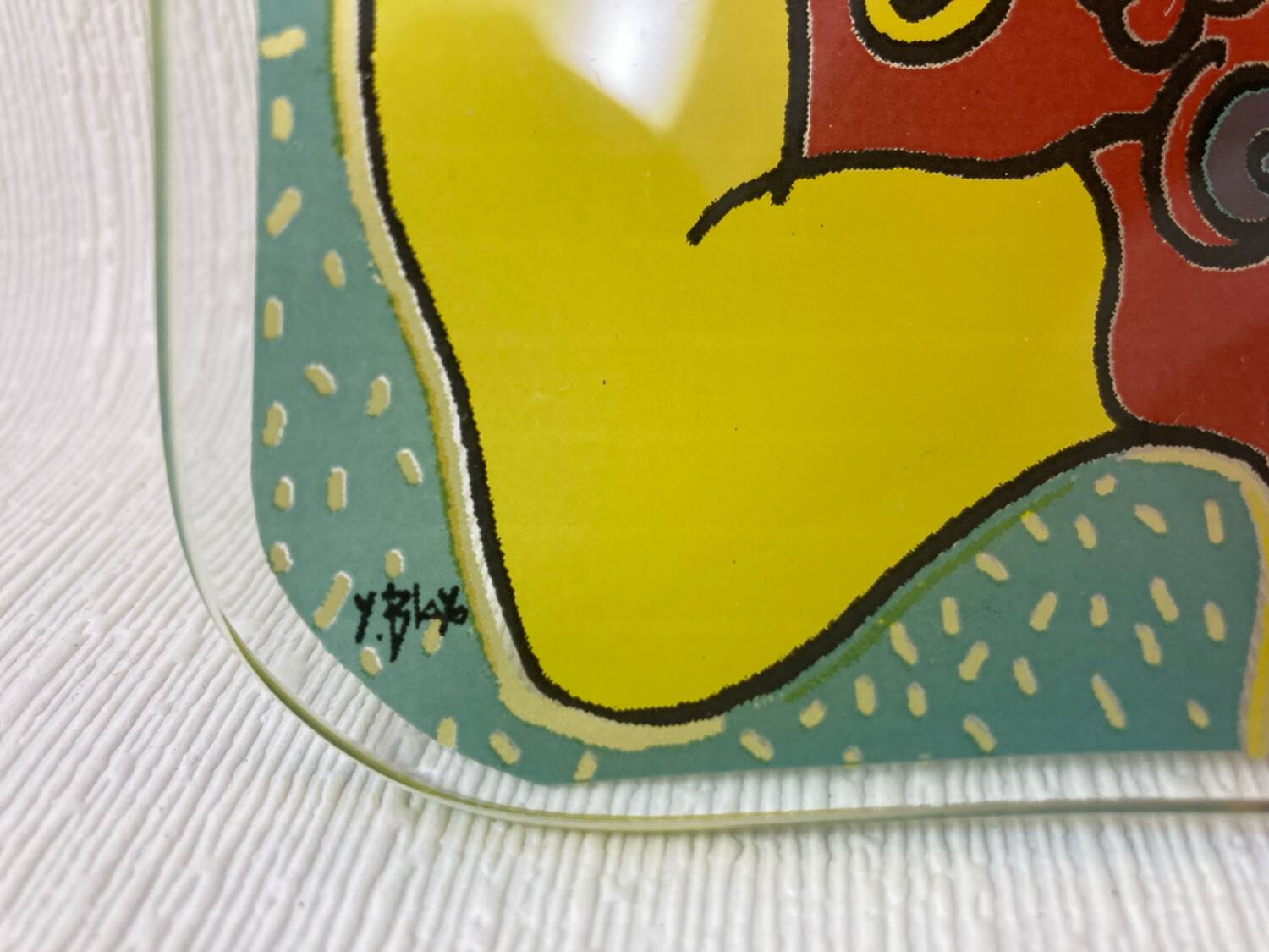 Yves Blayo Signed "Russian Women" Glass Trinket Tray in Screen-Printed Glass