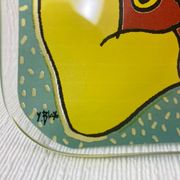 Yves Blayo Signed "Russian Women" Glass Trinket Tray in Screen-Printed Glass