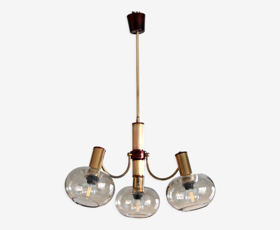 Lustre 1970 laiton doré globes verre fumé italien
