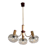 Lustre 1970 laiton doré globes verre fumé italien