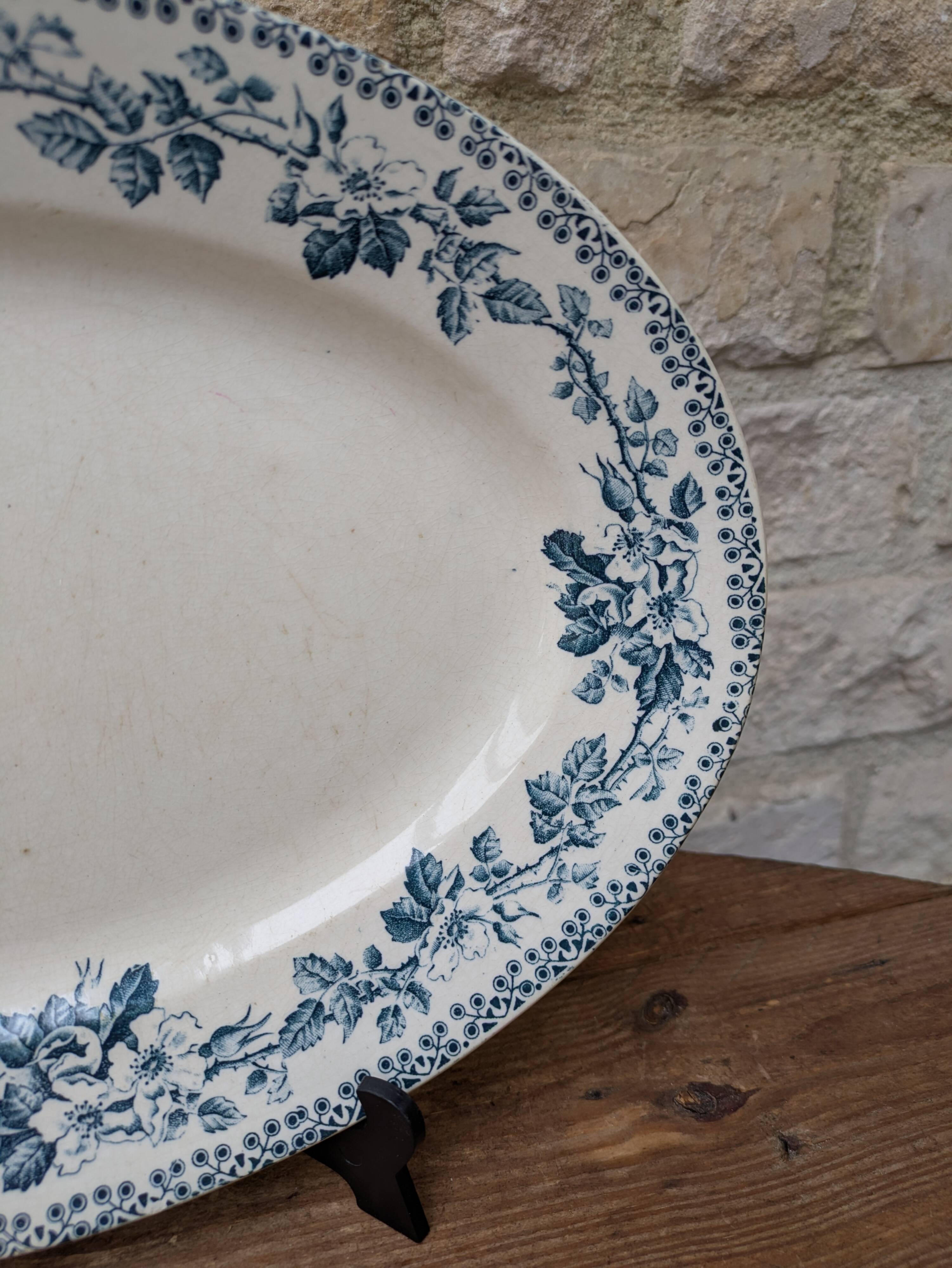 Old oval ironstone serving dish from Debray, Guadeloupe service