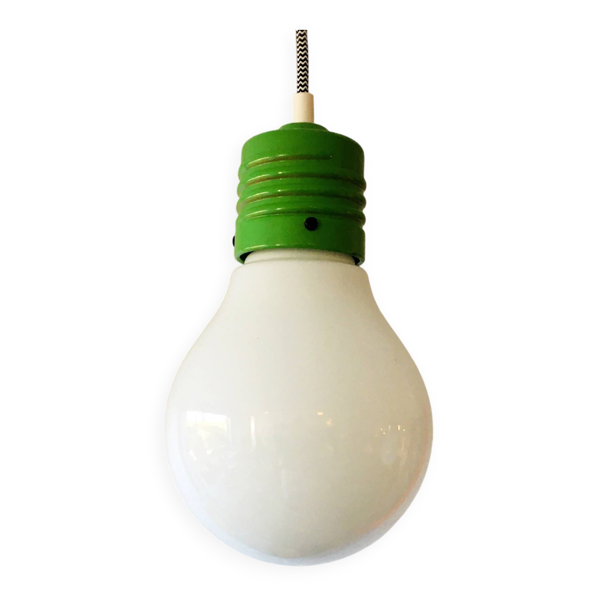 Suspension in opaline and green metal, Italy, 1960.