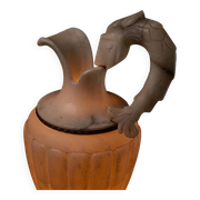 Carved alabaster urn lamp with stylized fish handle