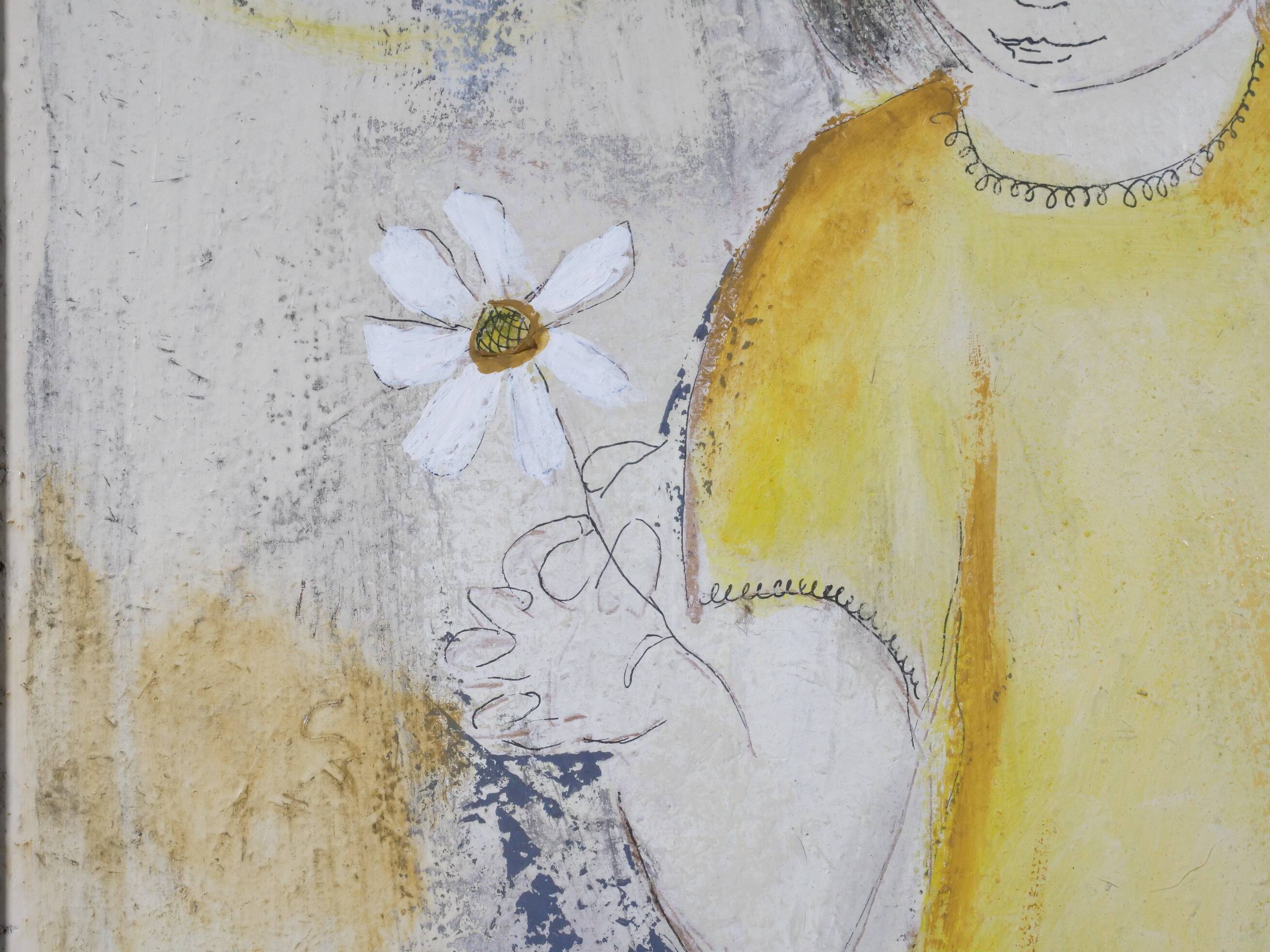 Edith Ferullo, Girl with Yellow Dress, Acrylic on Wood, 1960s