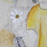 Edith Ferullo, Girl with Yellow Dress, Acrylic on Wood, 1960s
