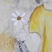 Edith Ferullo, Girl with Yellow Dress, Acrylic on Wood, 1960s