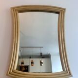Vintage flared mirror, rattan, France 1970