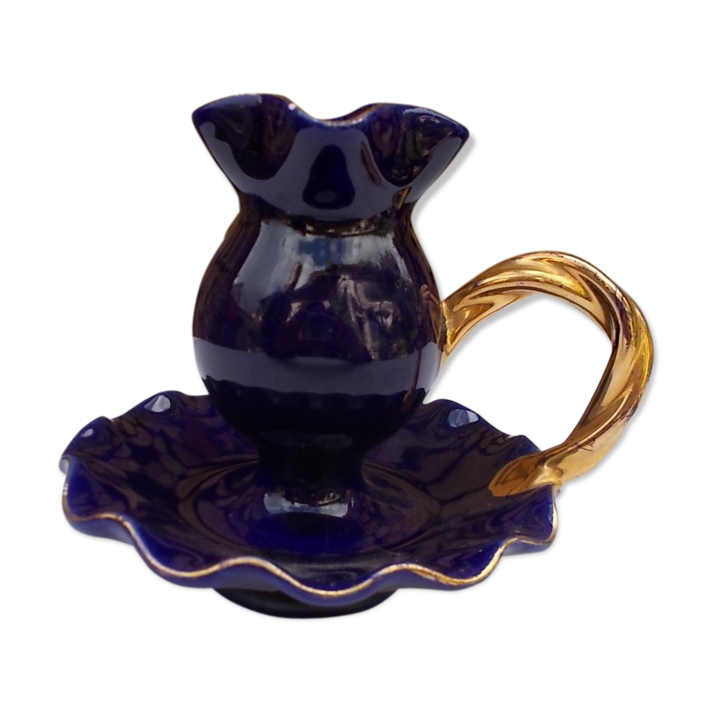Blue and gold ceramic candlestick