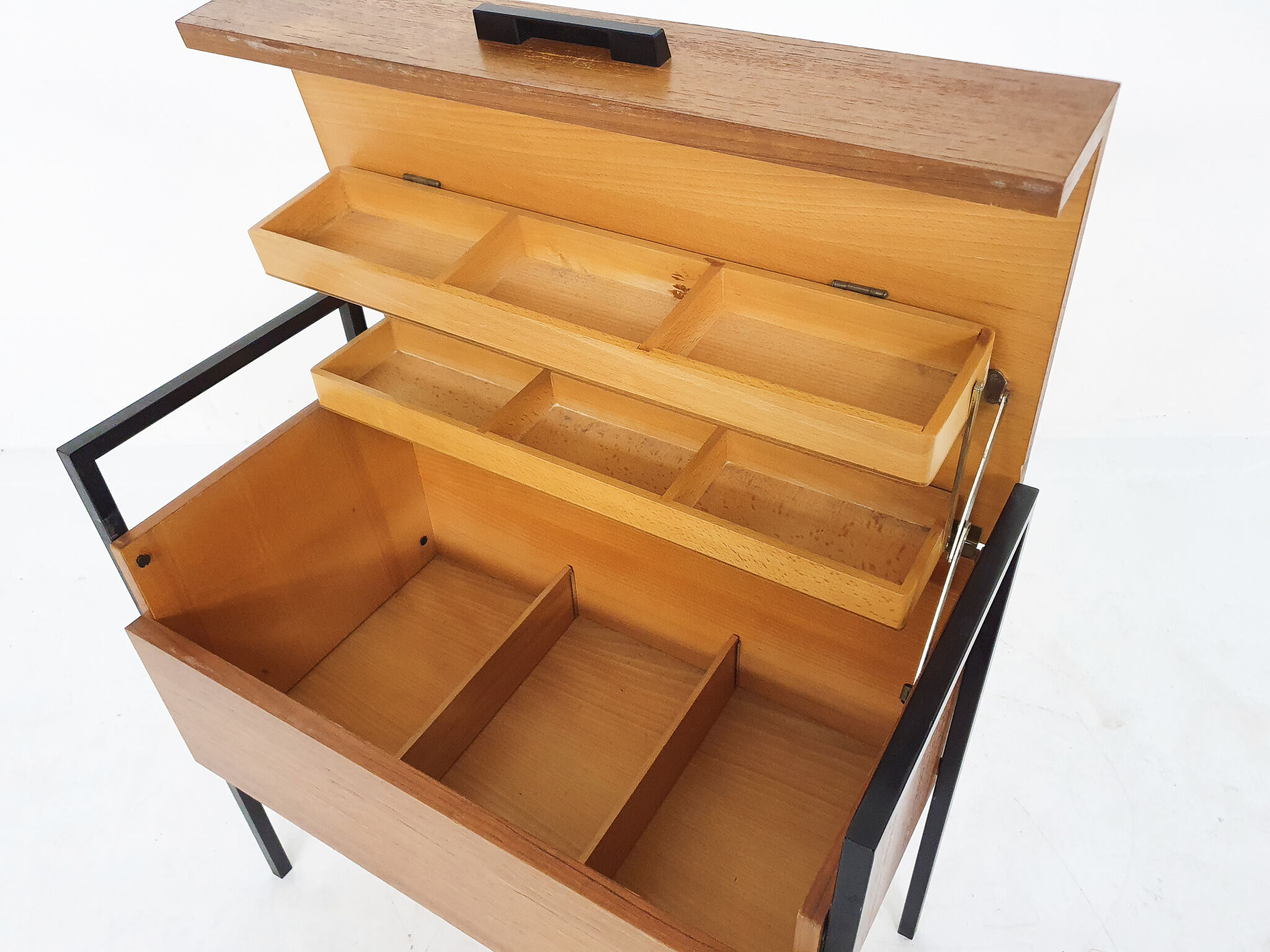 Teak and minimalistic metal sewing box, The Netherlands 1960's