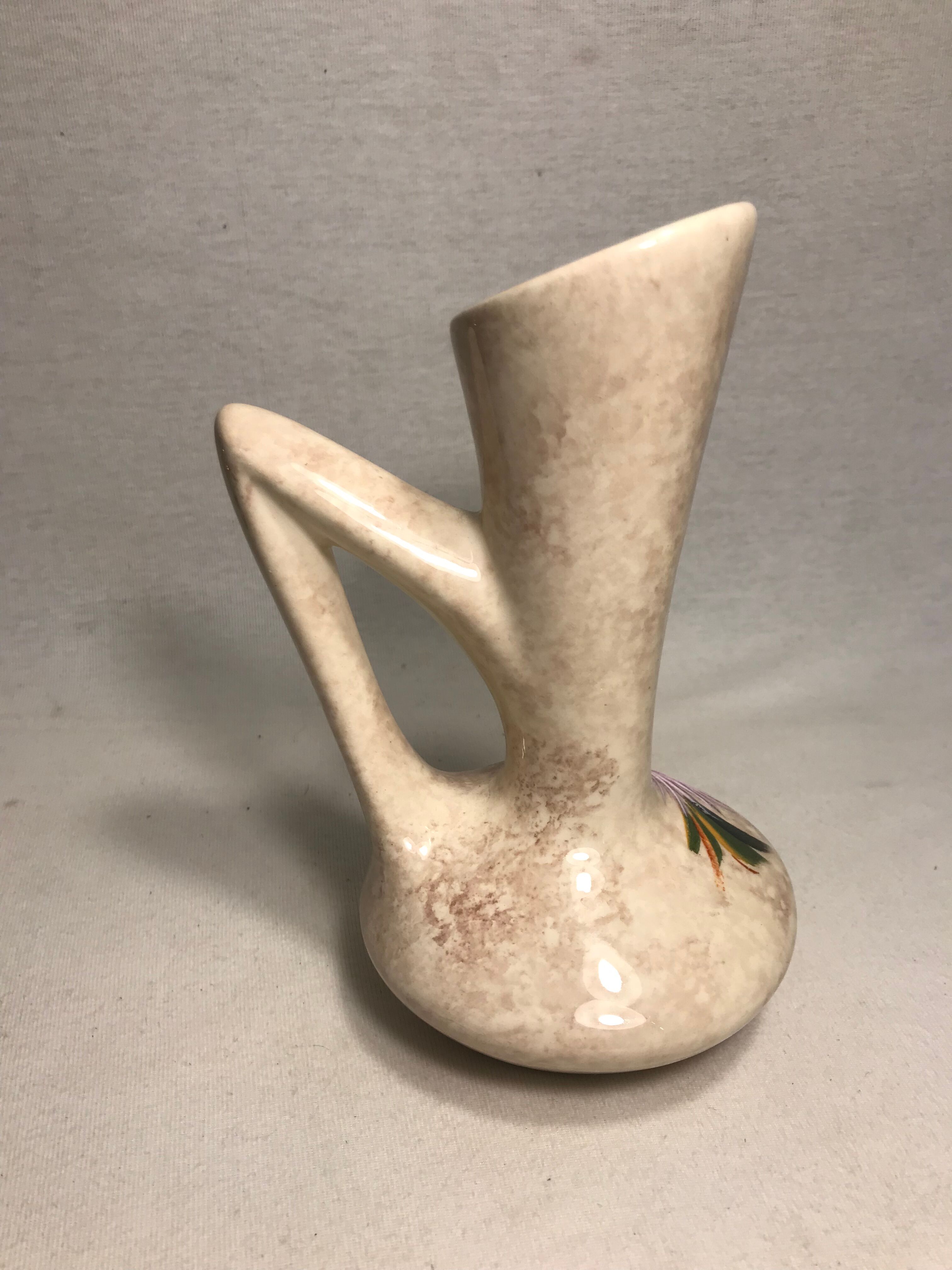 Former pitcher Vallauris enamelled Tess ceramic + painted flower Vintage