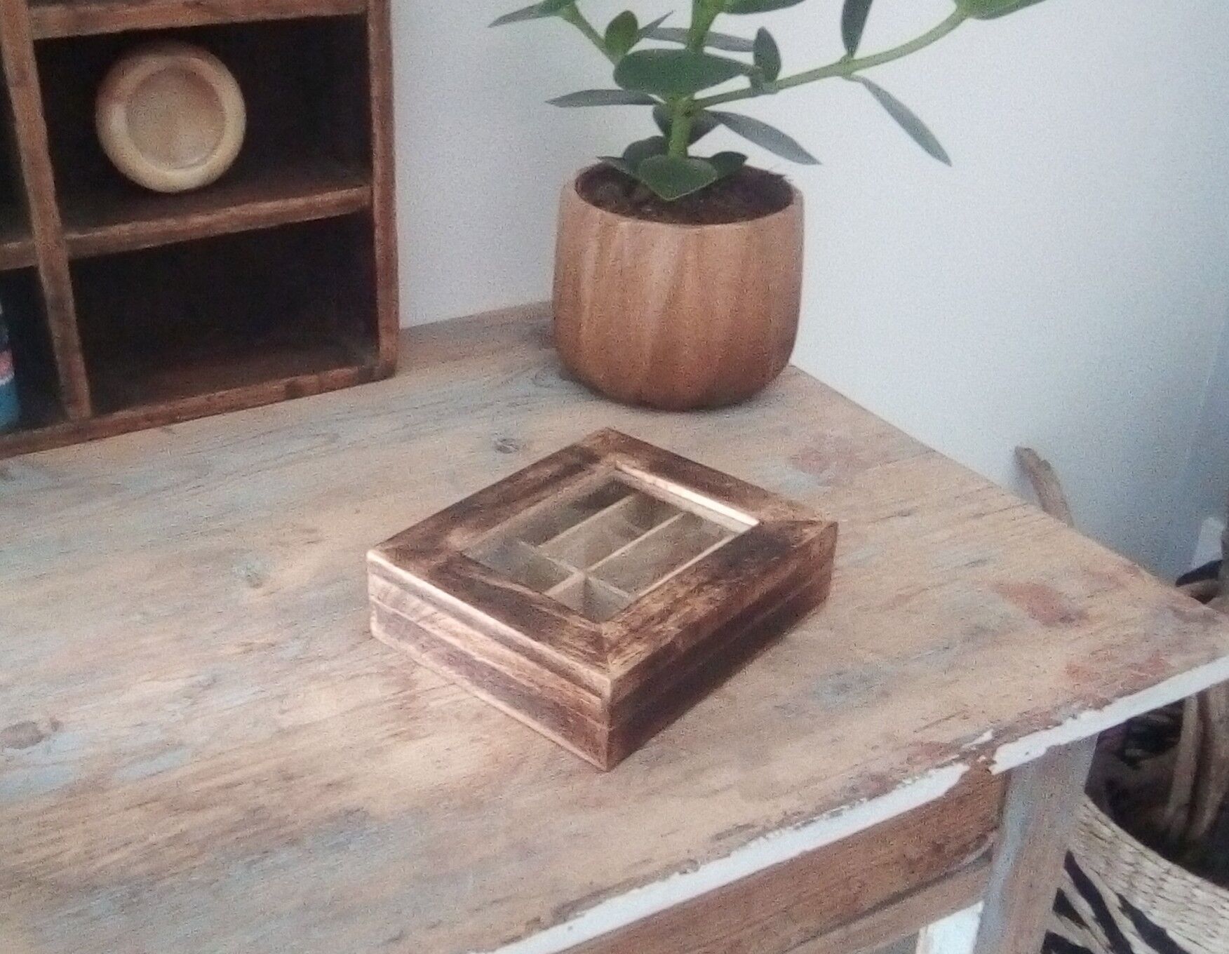 Vintage glass wooden box