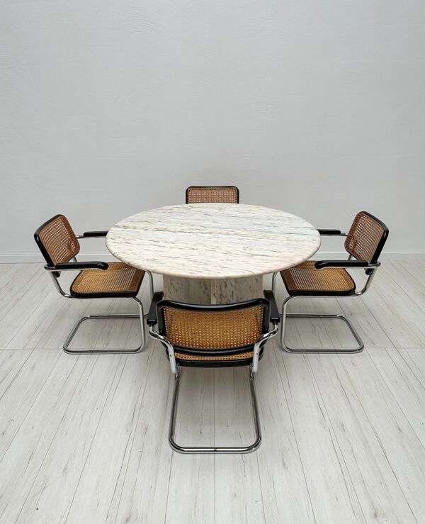 Table à manger vintage ronde en marbre unique des années 70