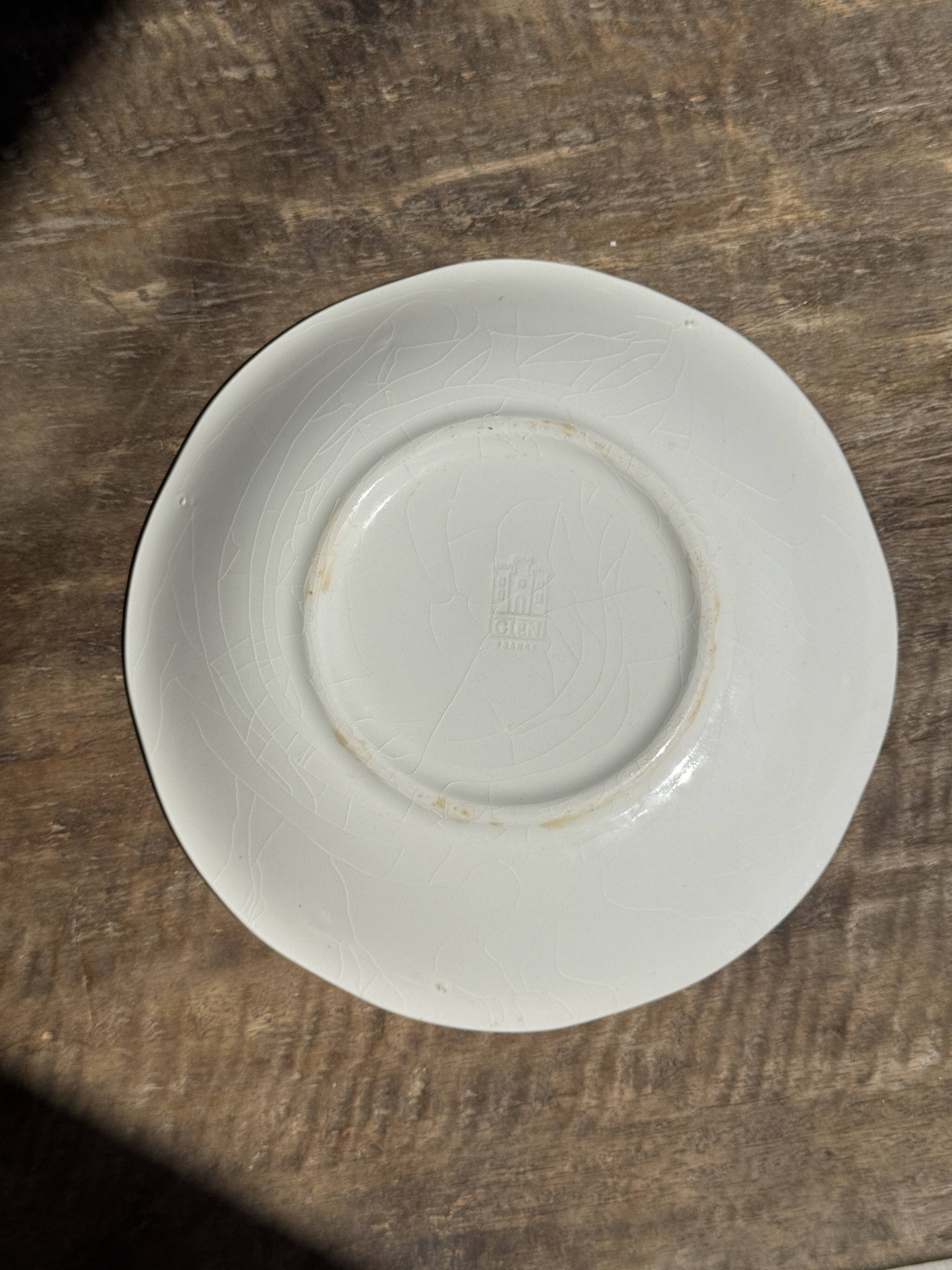 Small deep Gien earthenware plate with blue landscape motif D21.5