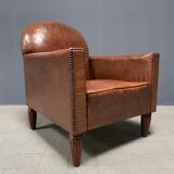 Leather art deco club chair from france, early 1900