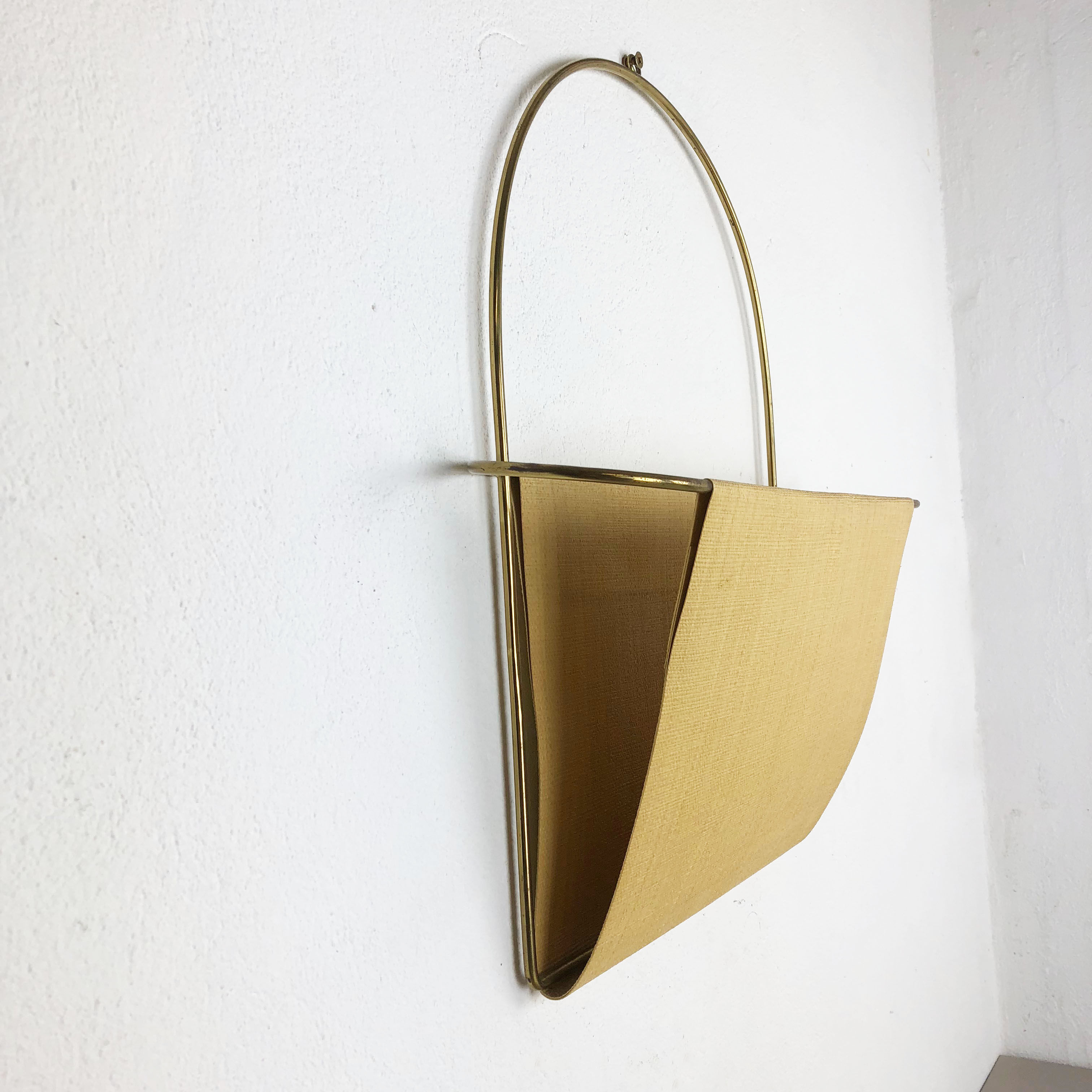 Vintage Brass Wall Hanging Magazine Holder, Austria, 1950s