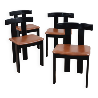 Ensemble de 4 chaises Luigi Vaghi laquées et cuir, ANCIENNE 1970