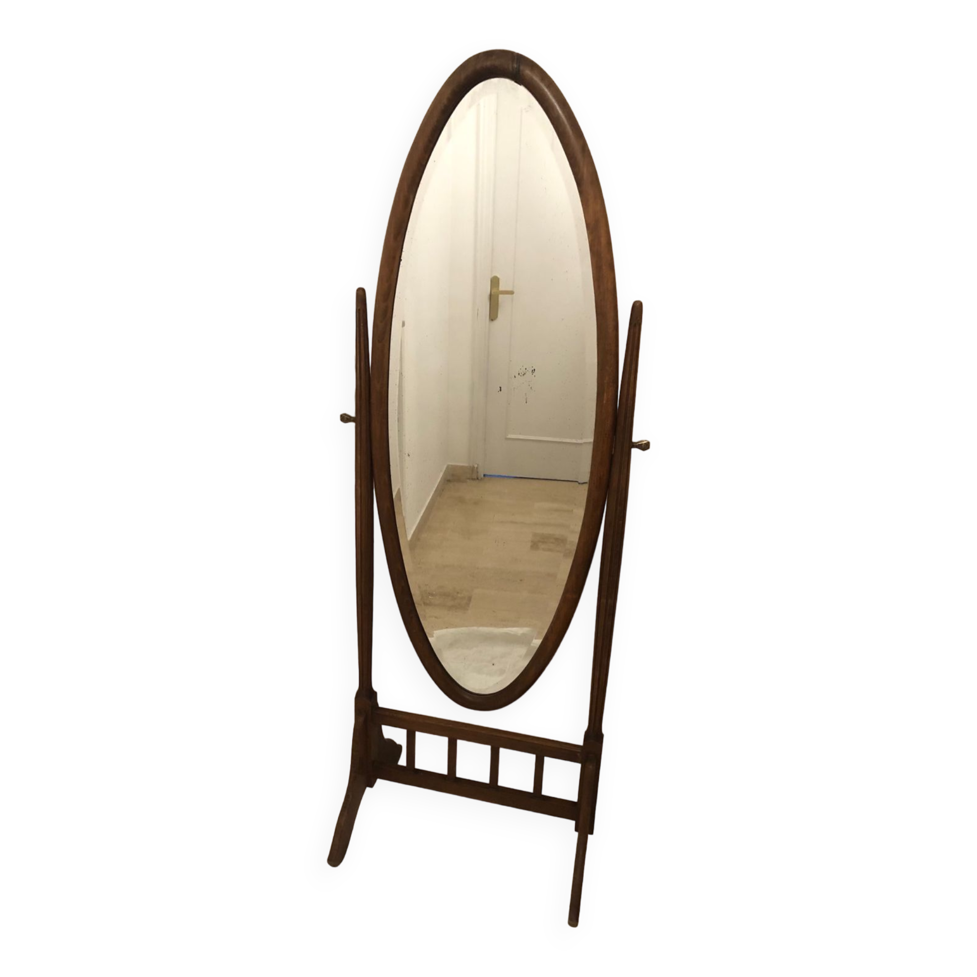 Old large psychic mirror on wooden stand