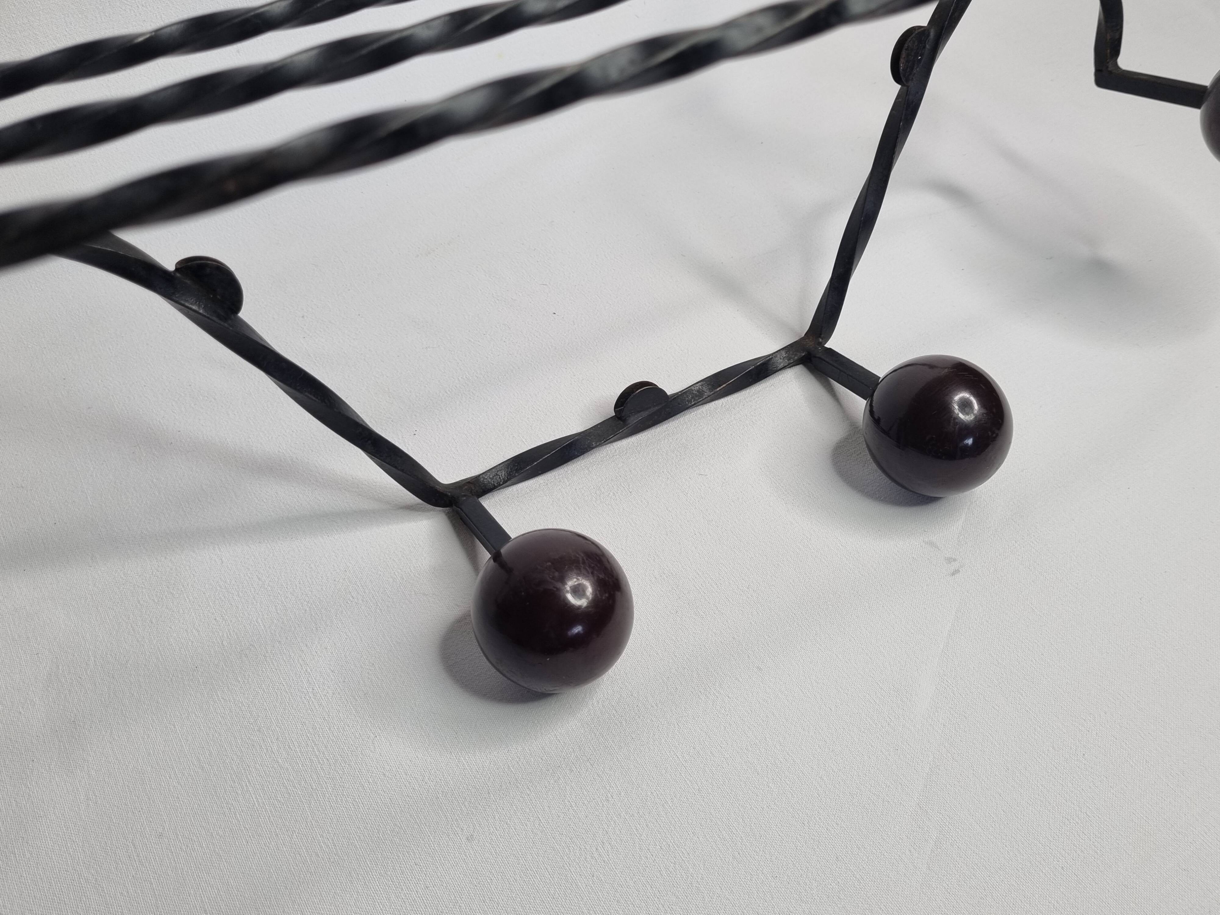 Vintage wrought iron wall coat rack with 4 hooks, 55 cm