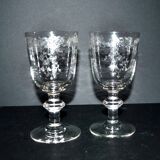 Saint-Louis set of 2 wine glasses – acid-etched floral rocaille decoration 1920 H13