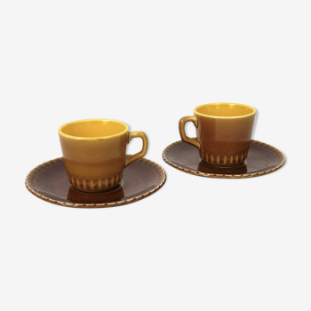 Two Digoin cups and saucers