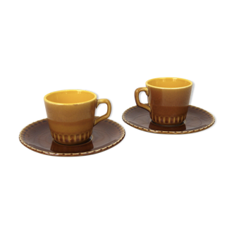 Two Digoin cups and saucers