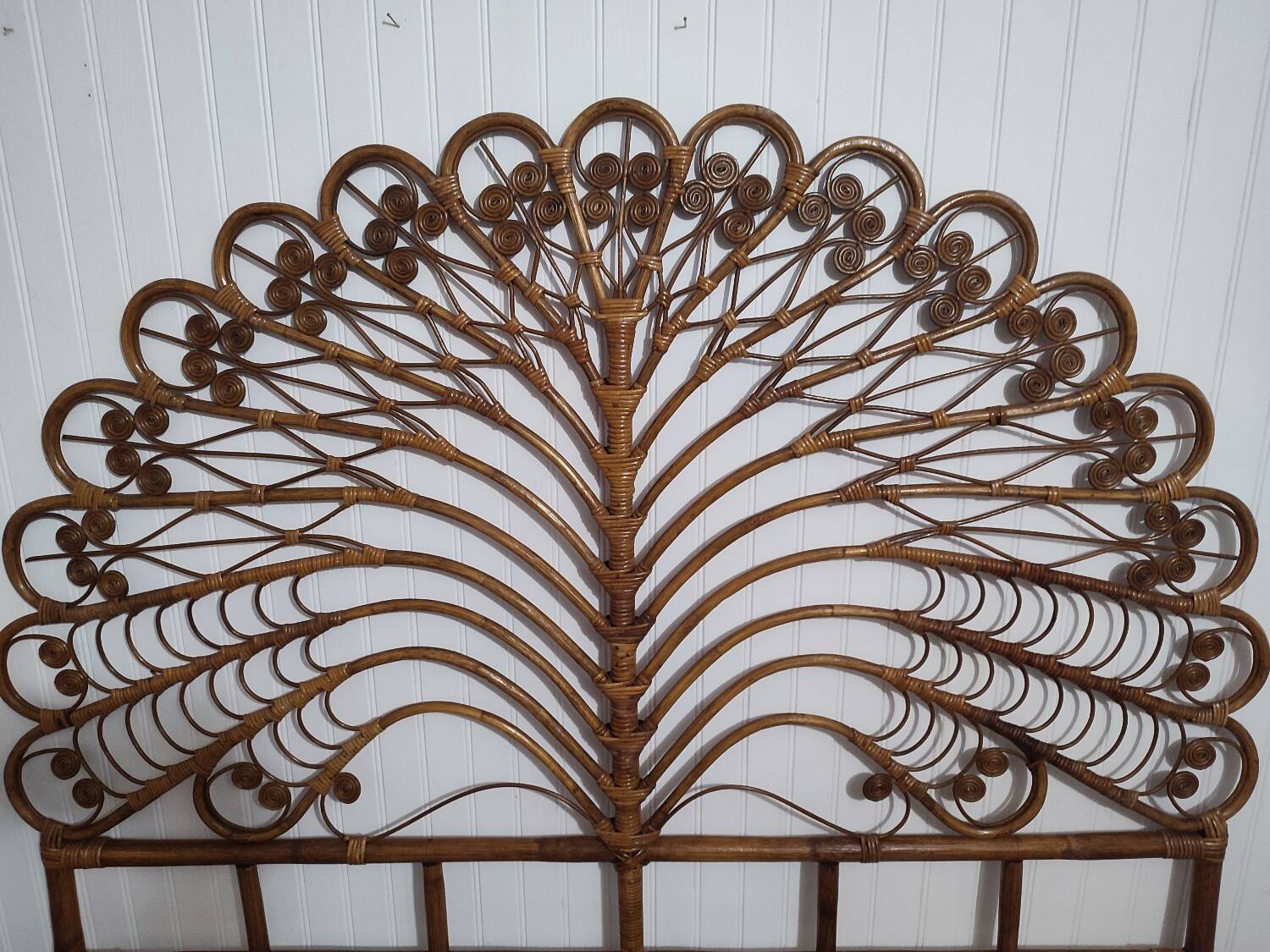 Vintage rattan “Peacock” headboard