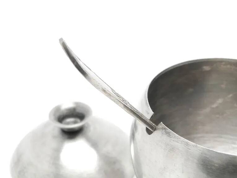 Mid-century modern sugar bowl, silver-plated brass, Poland, 1960s