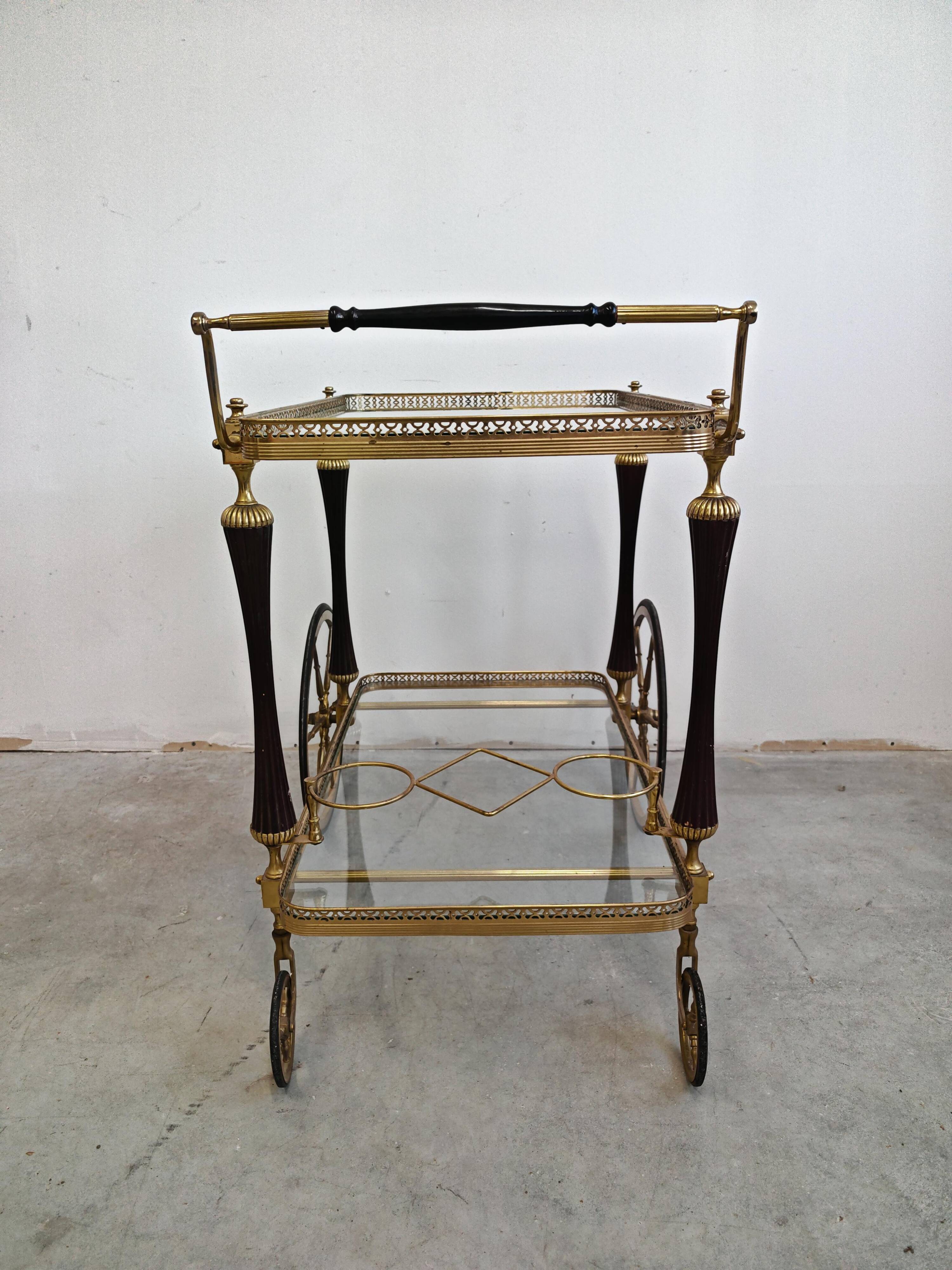 Hollywood Regency Sideboard in Brass and Mahogany 1940s