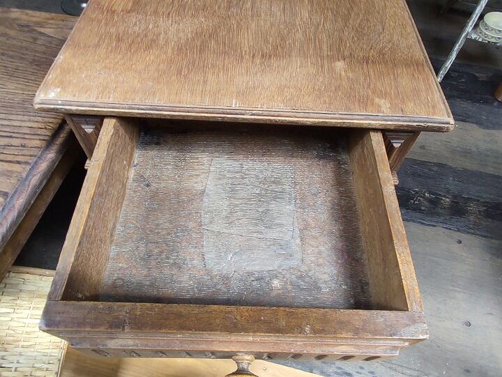 Bedside table solid wood inlaid drawer vintage antique door