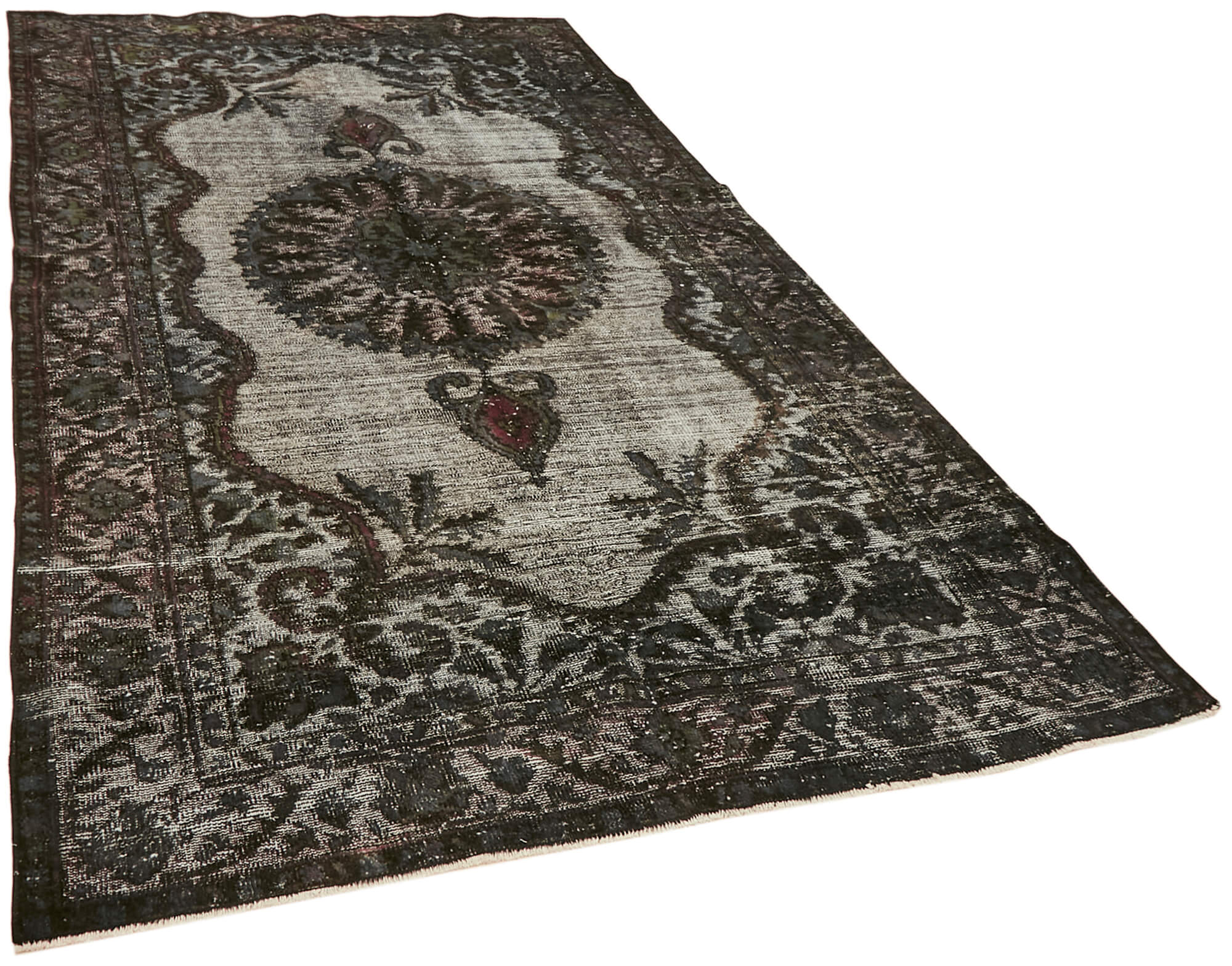 Tapis turc vintage noué à la main des années 1980 175 cm x 302 cm gris