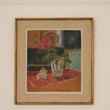 Huile sur masonite suédoise du milieu du siècle « Nature morte » – datée de 1953