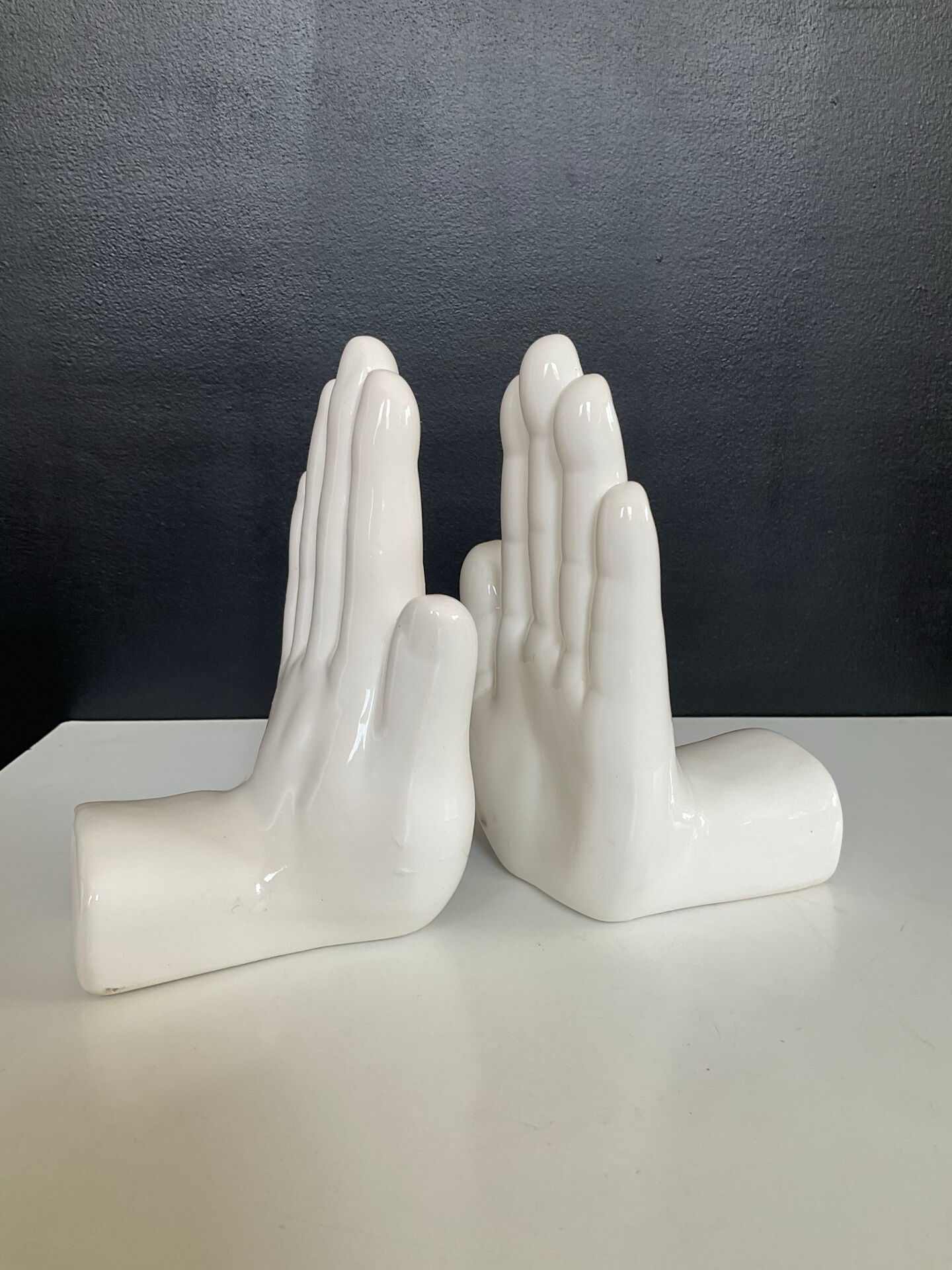 Pair of vintage ceramic enamelled hand bookends
