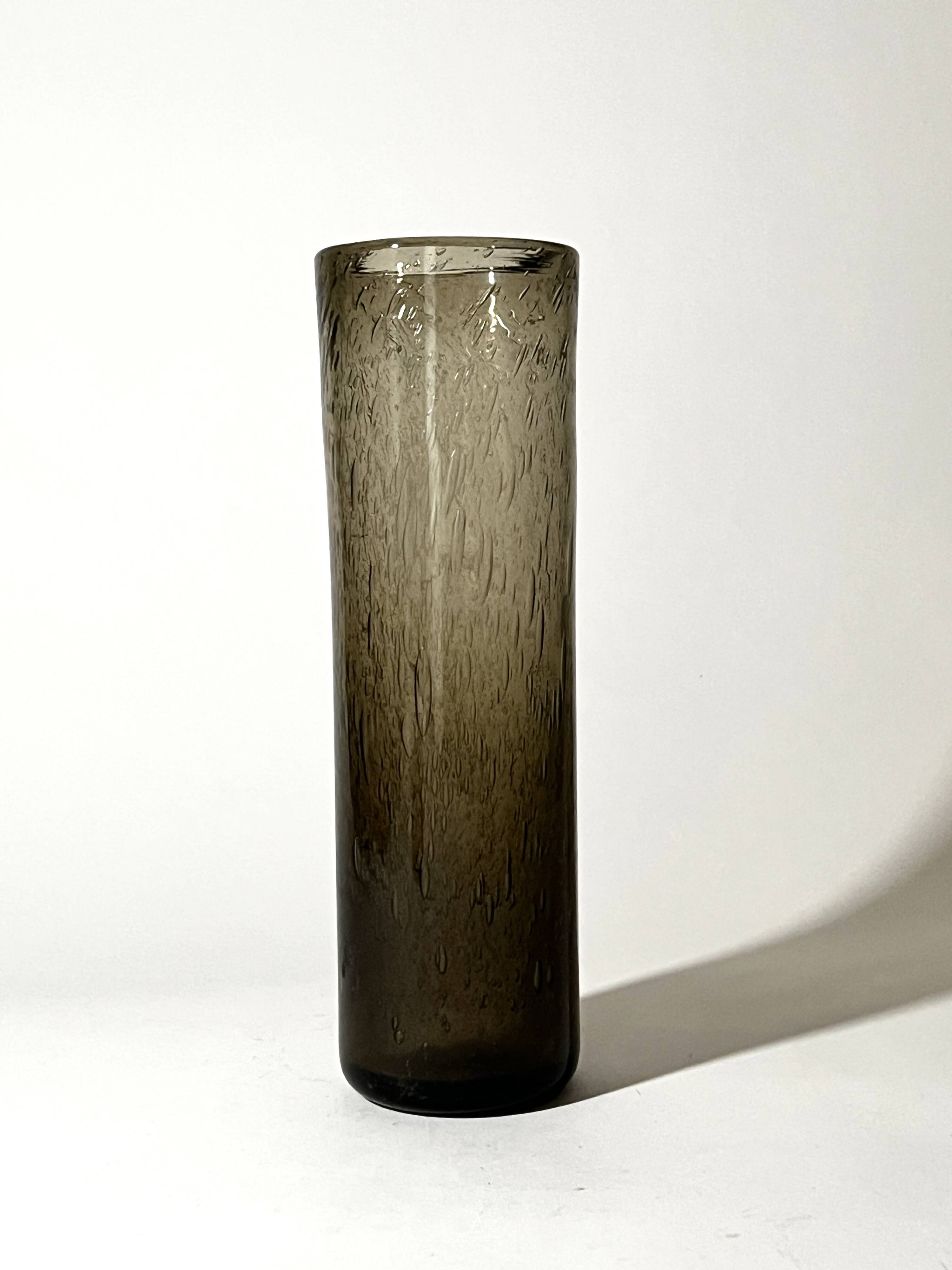 Large smoked and blown glass vase, Verrerie de Bendor 1950