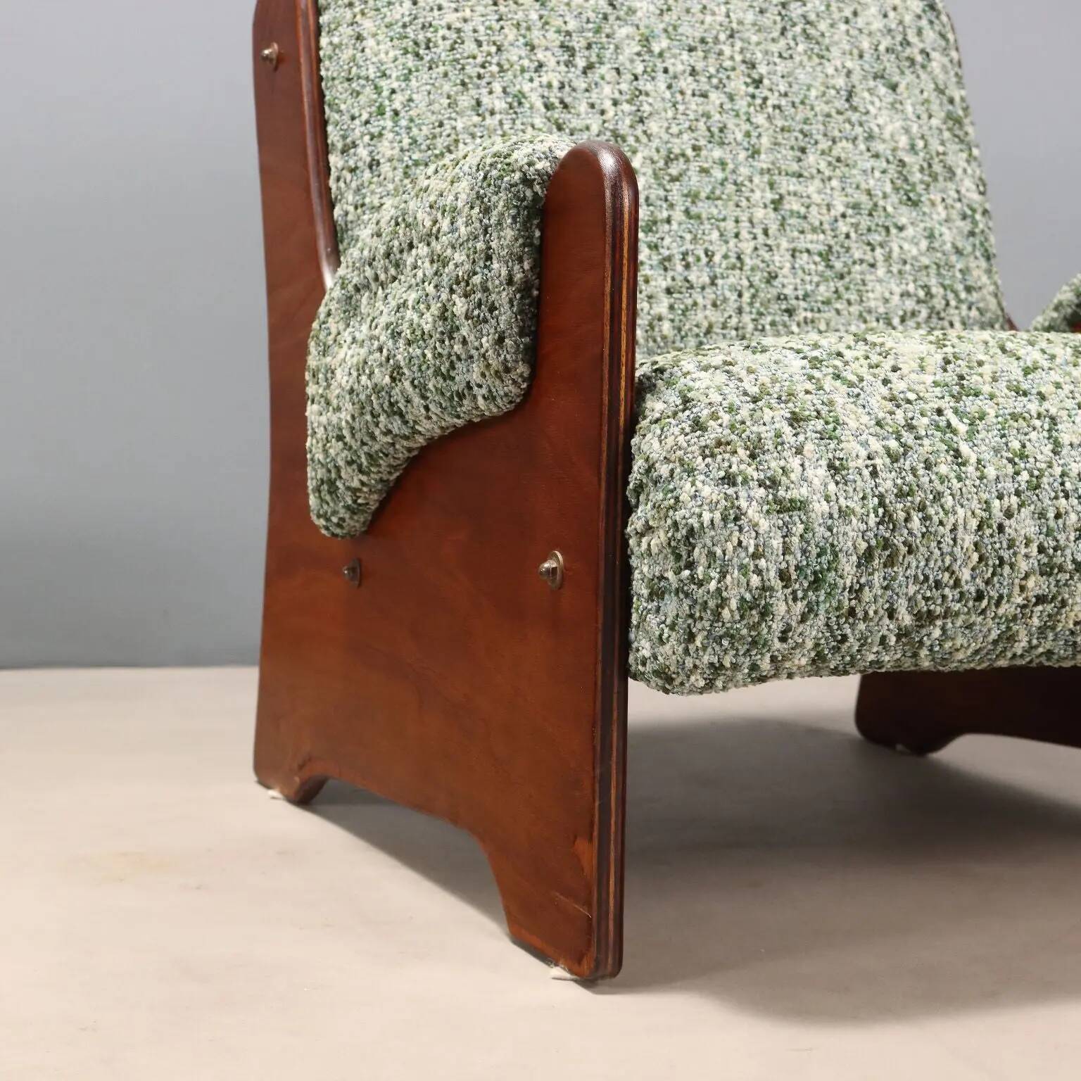 Paire de fauteuils vintage en bois et tissu, design, Italie, années 1960