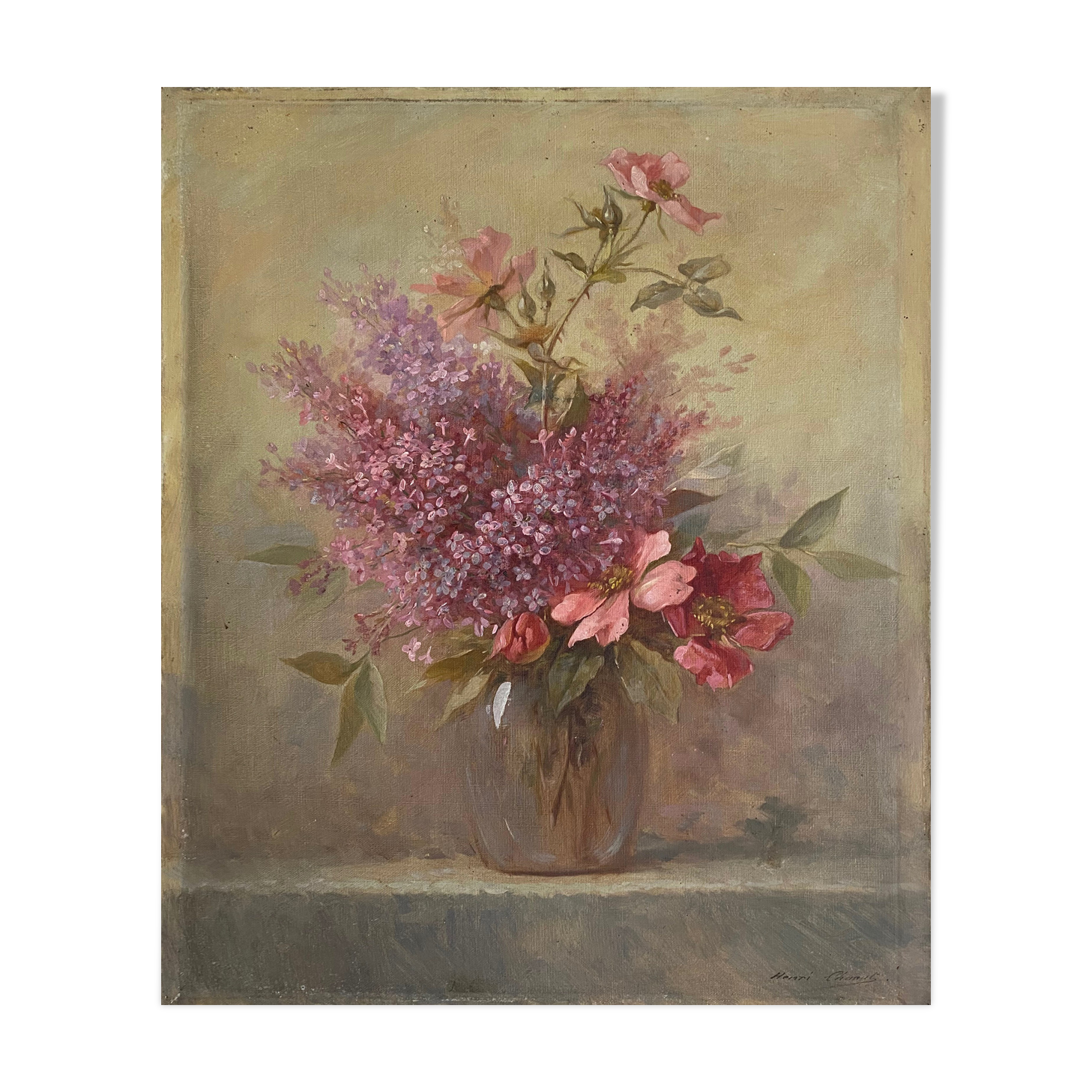 Table "Floral composition" HST signed Henri Chanut XIX ° century