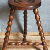 Tripod stool solid wood turned vintage
