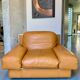 Fauteuil vintage Steiner en cuir havane