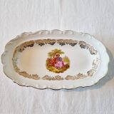 3 serving dishes with frangonard romantic scene with designs and borders in 24 carat gold.