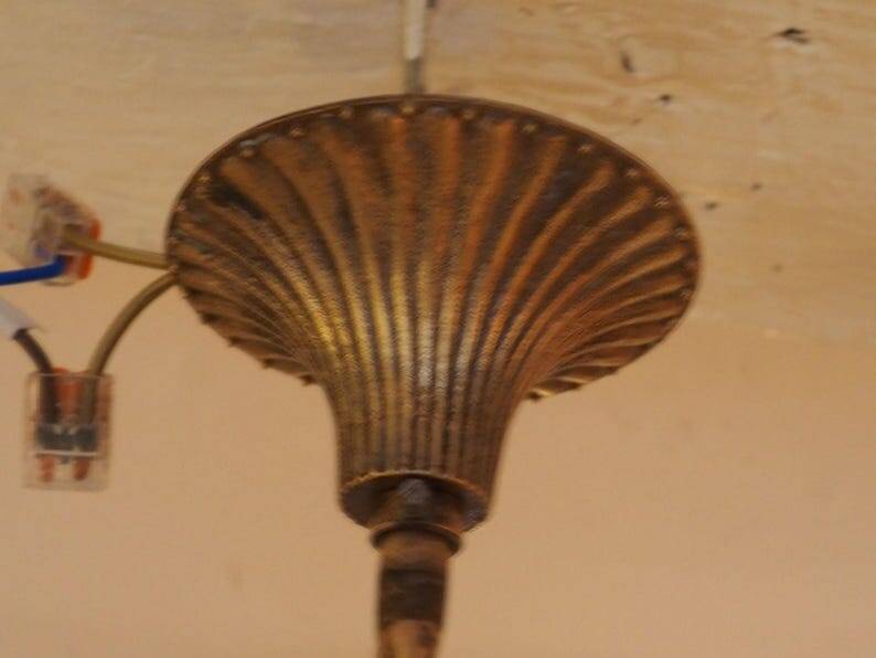 Vintage Italian bronze brass three-branch female figurine chandelier c. 1950s