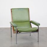 Green cowhide Leather and Wooden Vintage Armchair