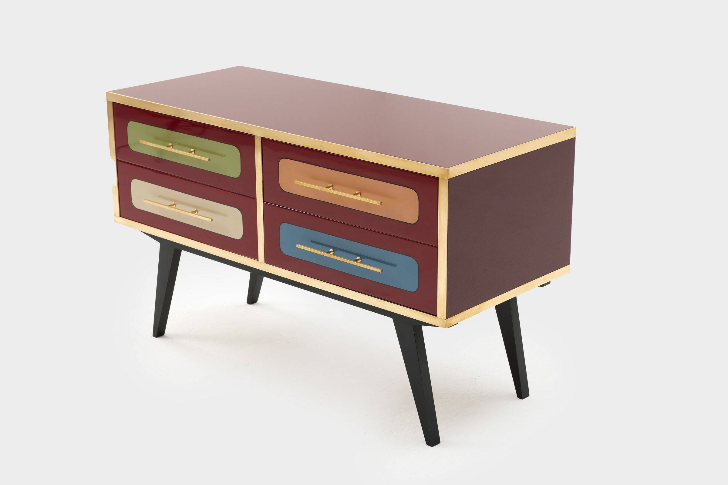Mid-Century Italian Wood, Brass & Glass Sideboard, 1960s.